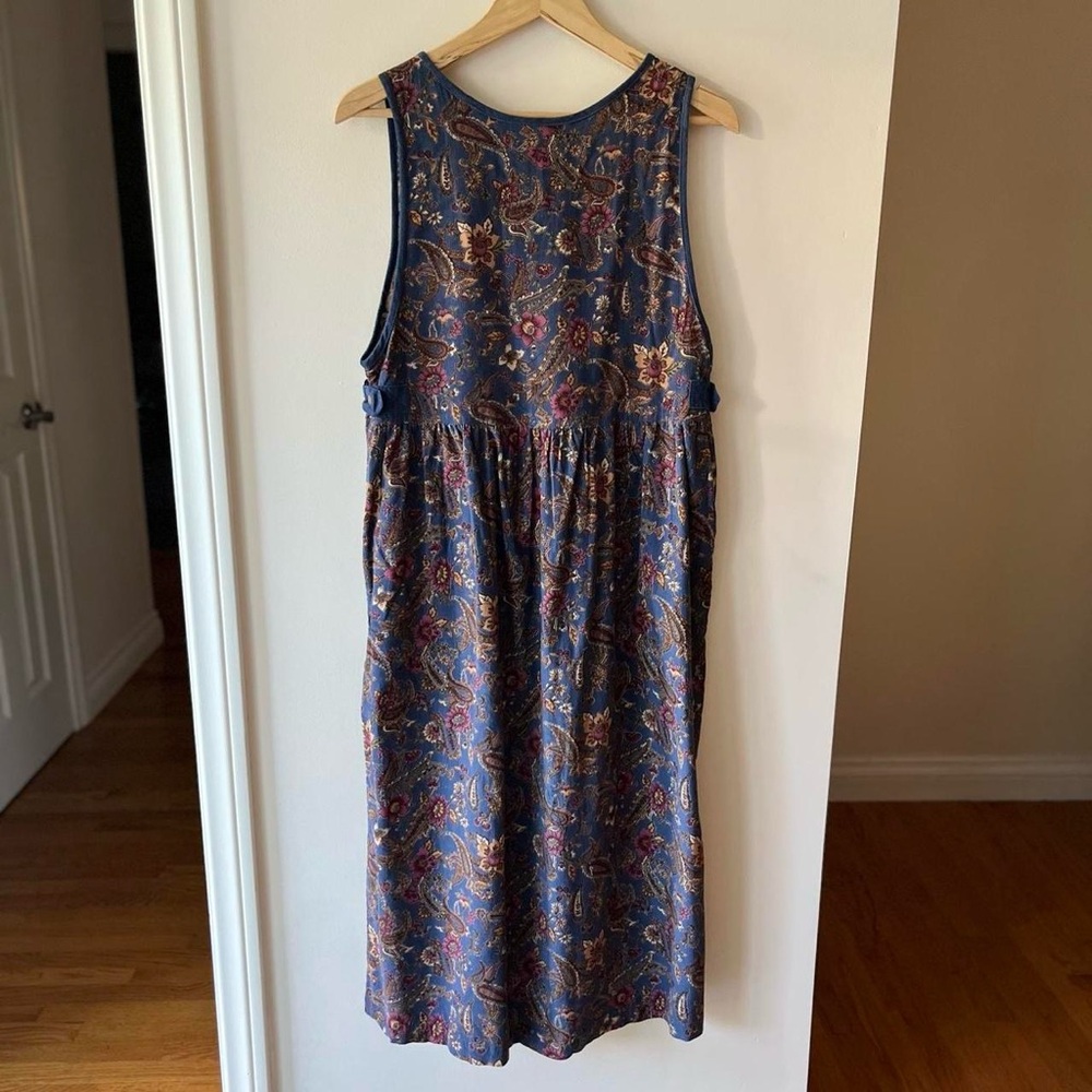 Vintage 90s Paisley Corduroy Maxi Babydoll Dress Whimsygoth Grunge Floral Blue M - Picture 9 of 11